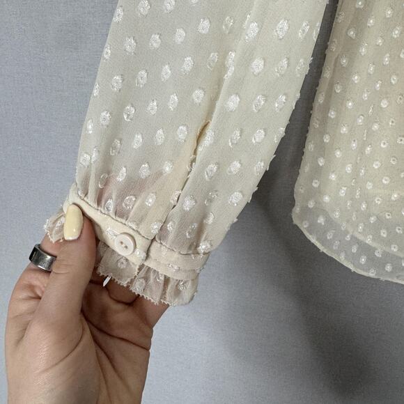 Diane von Furstenberg Blouse Womens 6 Cream Swiss Dot Popover Top Preppy Boho - Picture 8 of 15